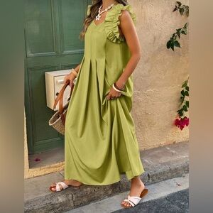 Elegant Green Ruffle Maxi Dress